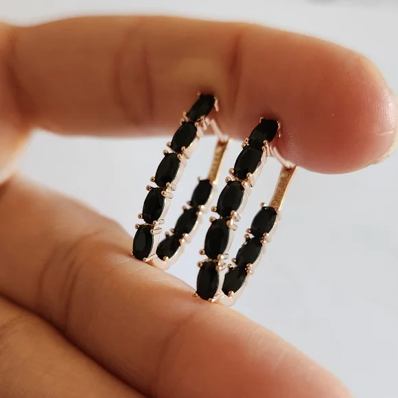 New 14K Gold Filled Onyx Hoop Earrings for Women